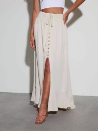 Women Tie-Waist Fitted Midi Skirt