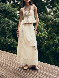 Women Hollow-out Embroidered Top and Skirt